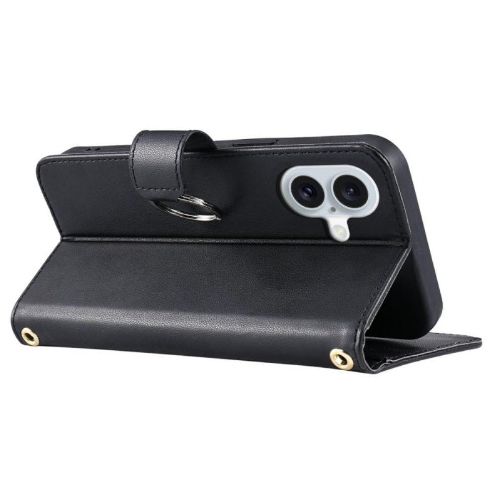 Kožený Kryt iPhone 17 Prémiový Design Se Šňůrkou A Ramenním Popruhem