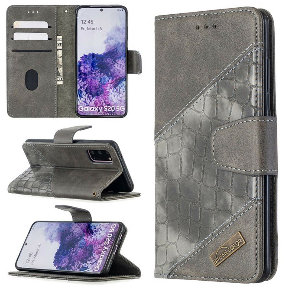 Flipové Pouzdro Na Samsung Galaxy S20 Klasický Efekt Krokodýlí Kůže