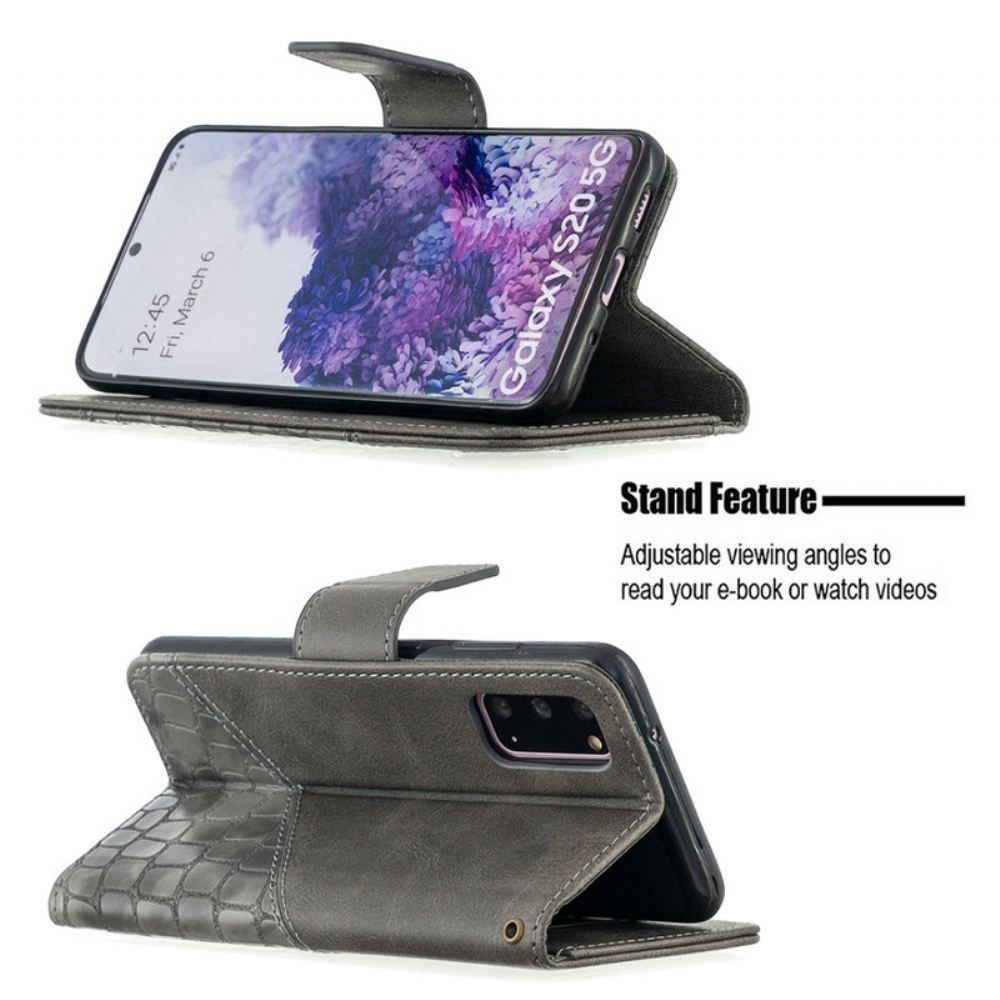 Flipové Pouzdro Na Samsung Galaxy S20 Klasický Efekt Krokodýlí Kůže