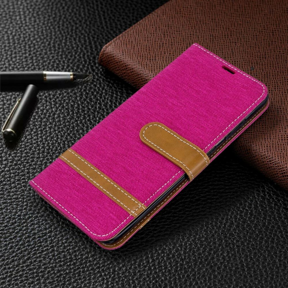 Flipové Pouzdro Na Samsung Galaxy S20 Na Lana Pásek S Látkovým A Koženým Efektem