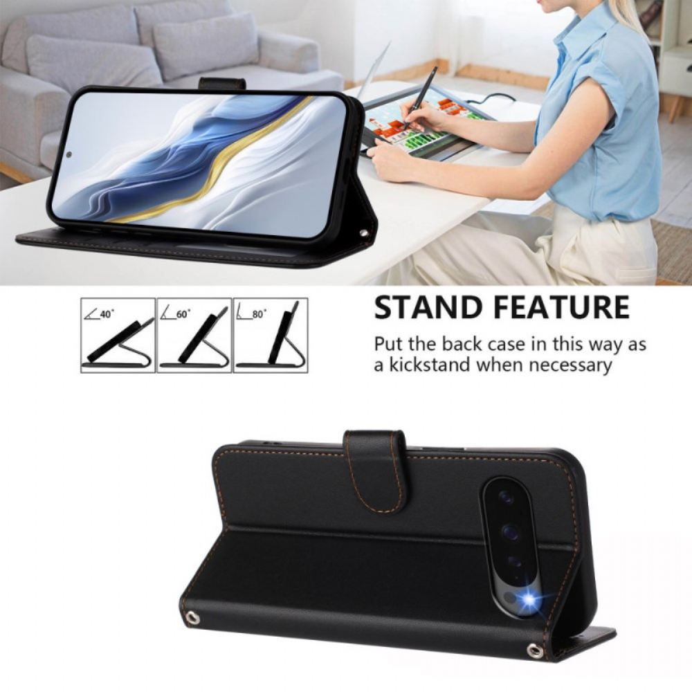 Peněženková Pouzdra Google Pixel 10 Pro Xl Kryty Na Mobil Jednobarevná Umělá Kůže S Páskem