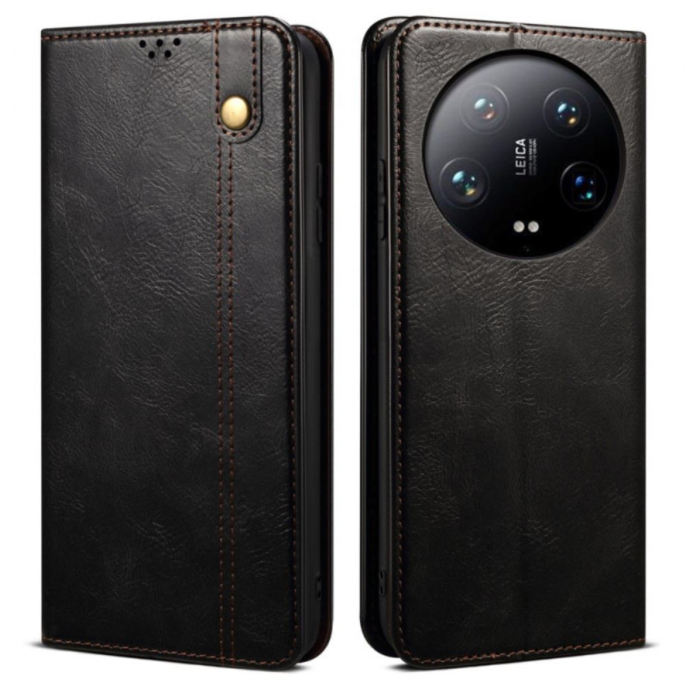 Kožené Pouzdro Folio Na Xiaomi 14 Ultra Voskovaná Imitace Kůže