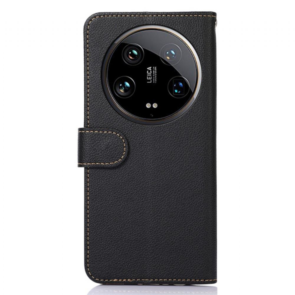 Kožený Kryt Na Xiaomi 14 Ultra Blokování Rfid A Šňůrka Khazneh