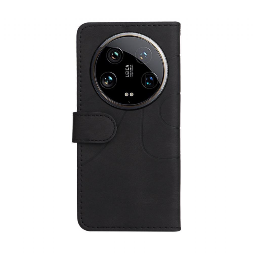 Kožený Kryt Xiaomi 14 Ultra Dvoubarevné A Vlnité Čáry