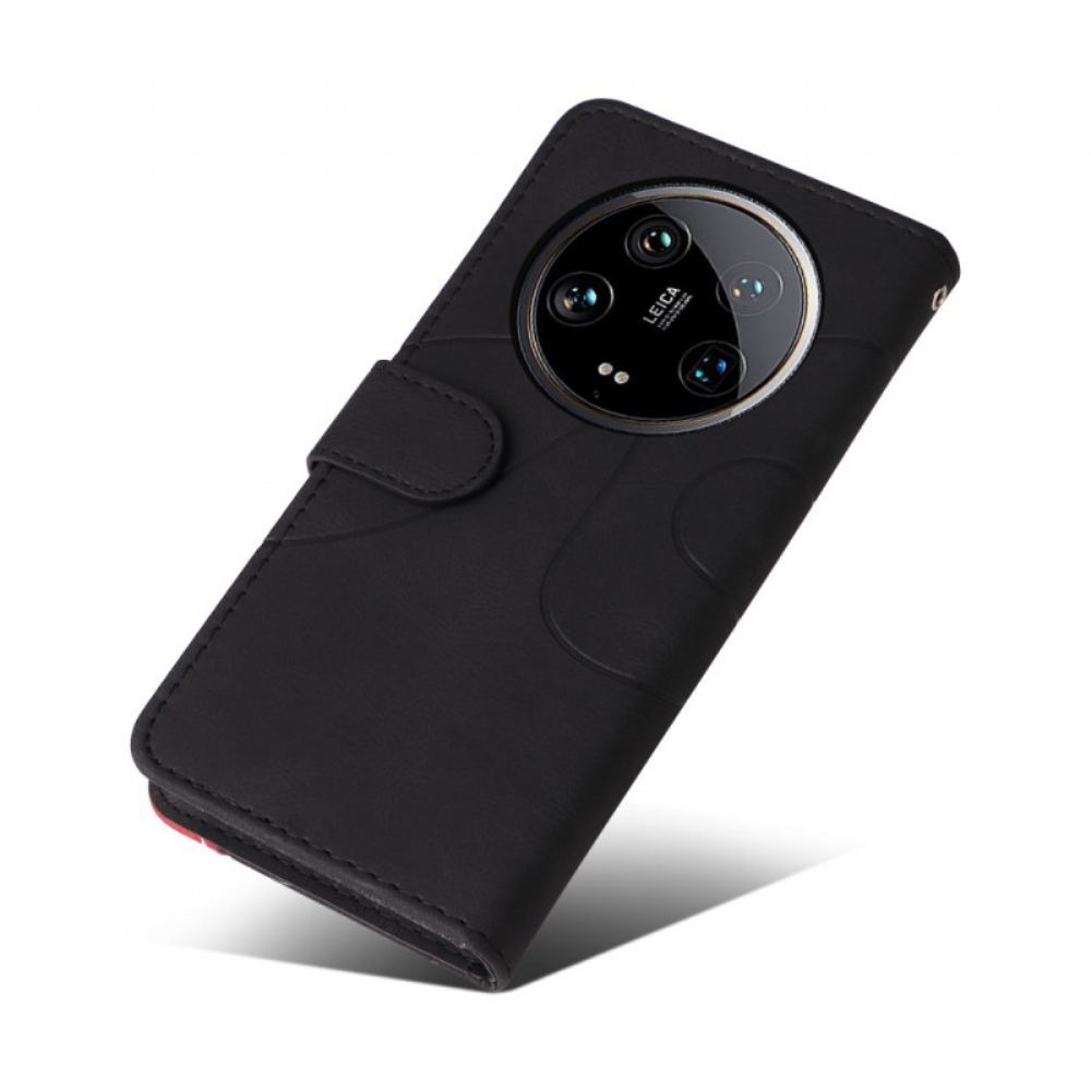 Kožený Kryt Xiaomi 14 Ultra Dvoubarevné A Vlnité Čáry