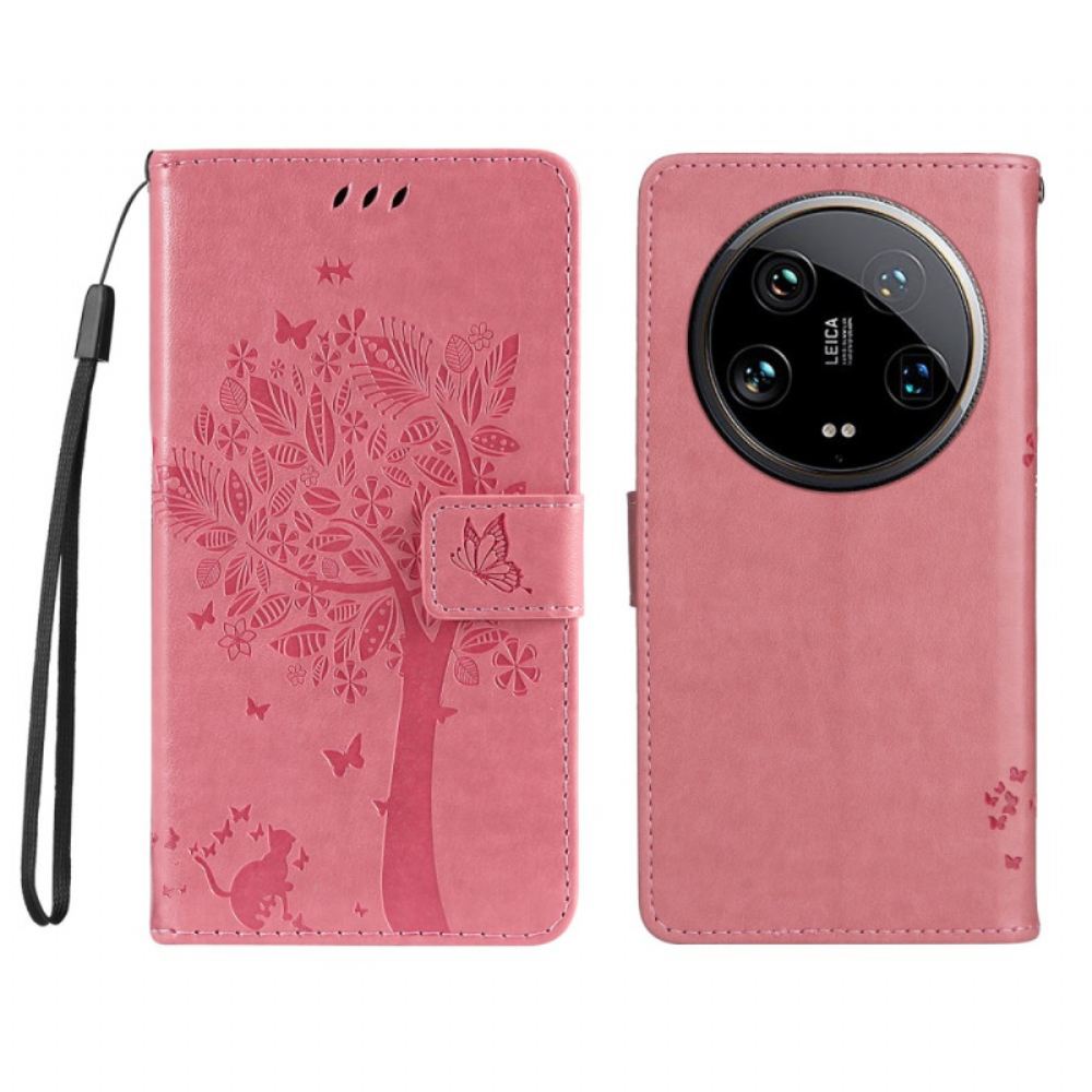 Kožený Kryt Xiaomi 14 Ultra Kočka A Strom