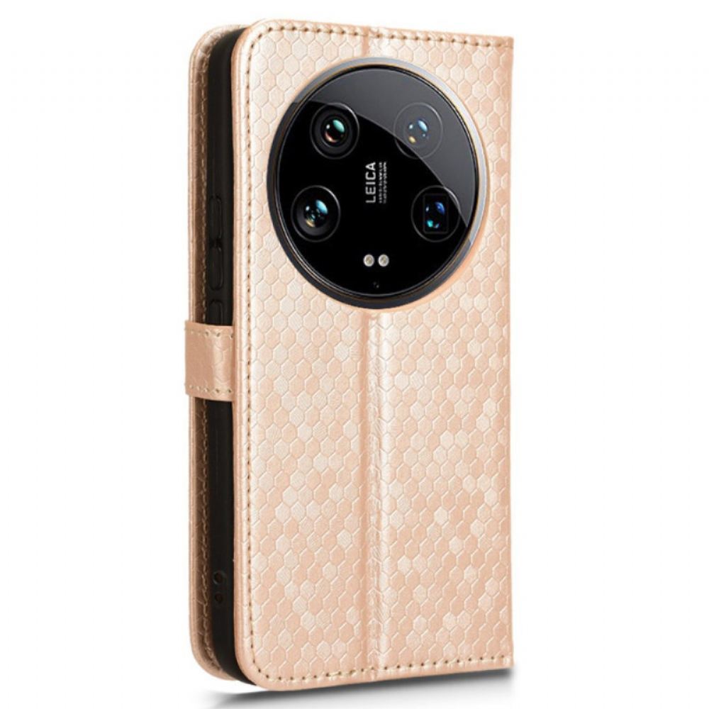 Kožený Kryt Xiaomi 14 Ultra Lesklé Tečky S Páskem