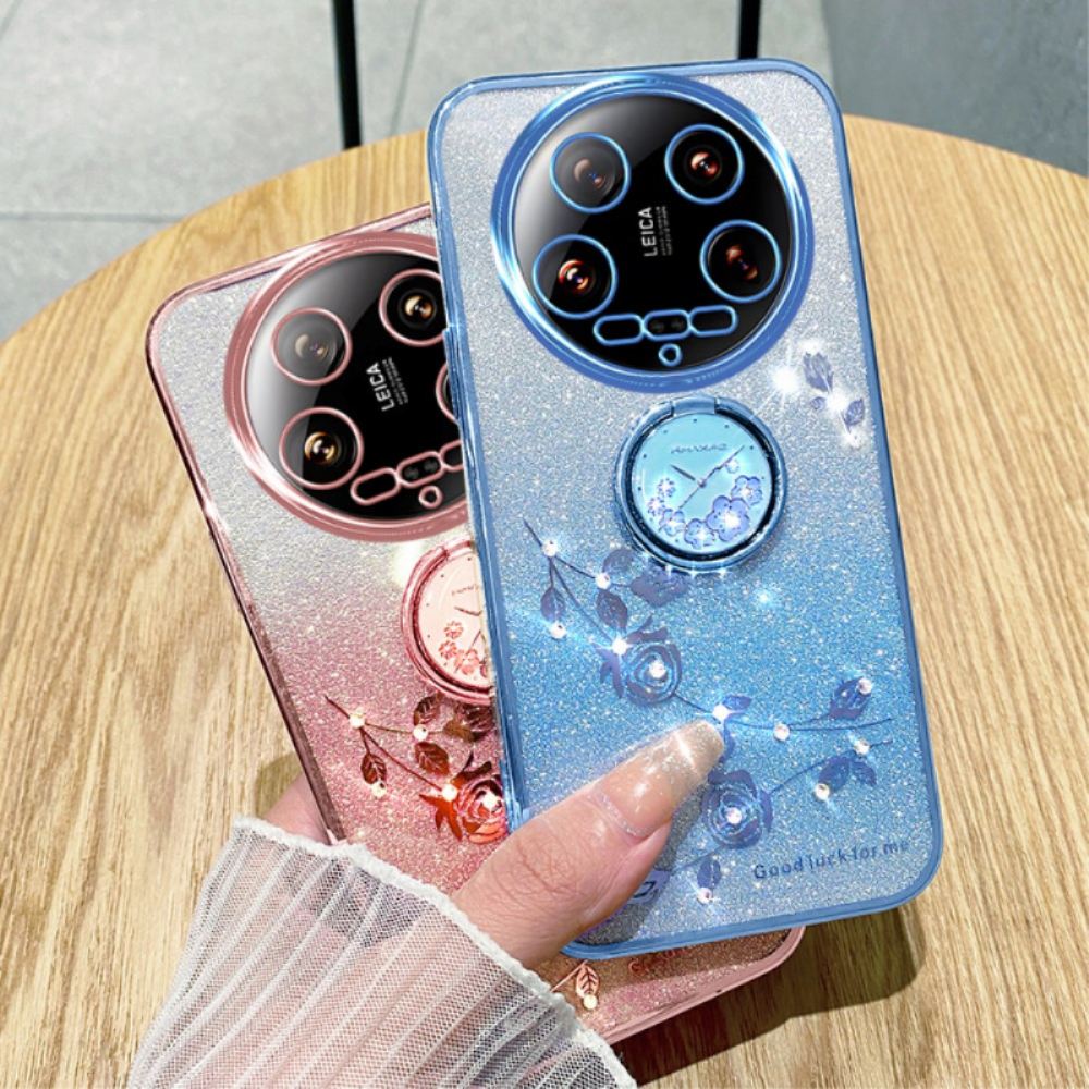 Kryt Xiaomi 14 Ultra Kryty Na Mobil Třpytky A Květiny Podpora Kadem