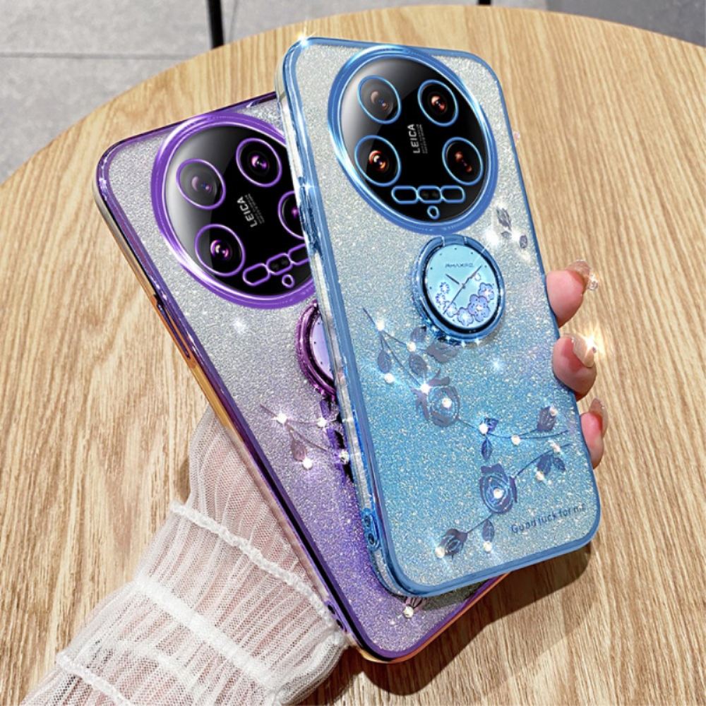 Kryt Xiaomi 14 Ultra Kryty Na Mobil Třpytky A Květiny Podpora Kadem