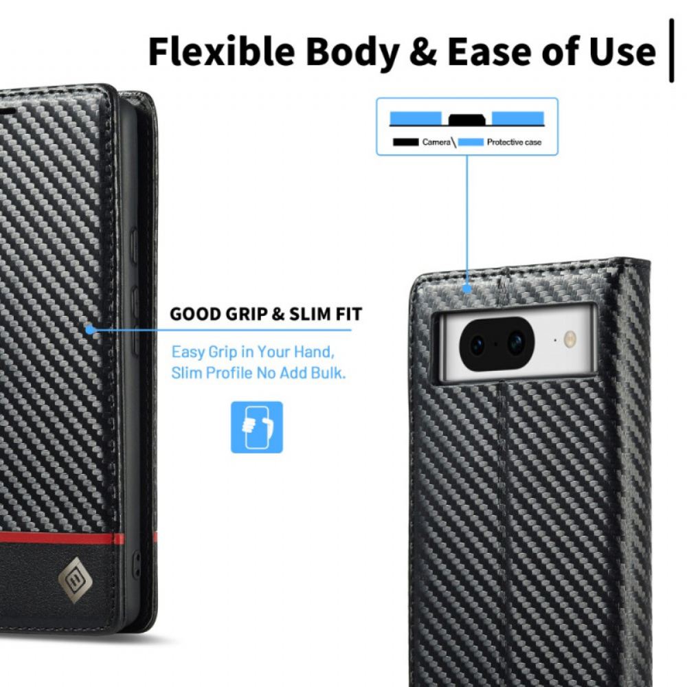 Kožené Pouzdro Folio Google Pixel 8 Uhlíkové Vlákno Lc.imeeke