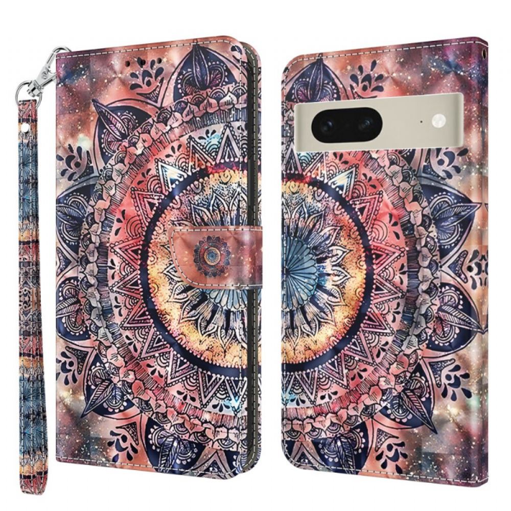 Kožený Kryt Google Pixel 8 Barevná Mandala S Popruhem