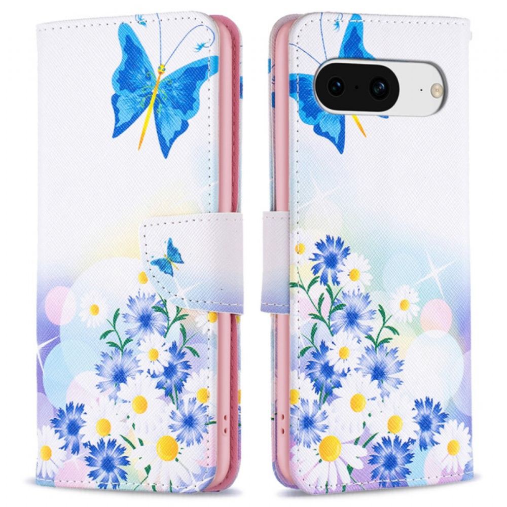 Kožený Kryt Na Google Pixel 8 Akvareloví Motýli