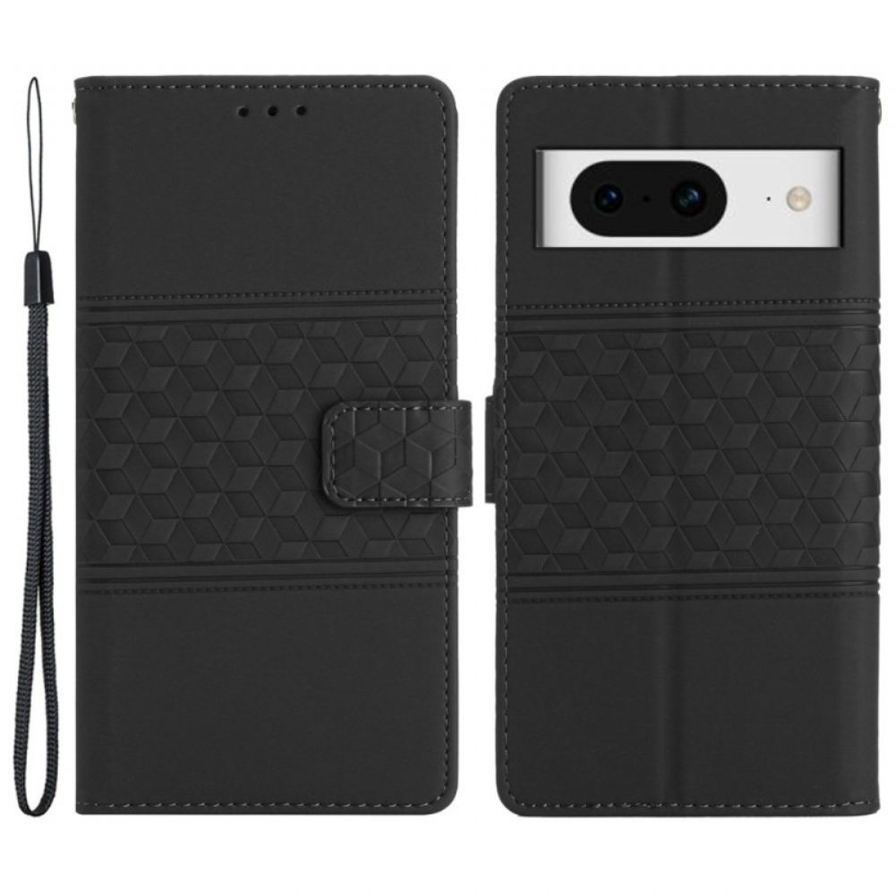 Kožený Kryt Na Google Pixel 8 Kostky A Páskový Vlys