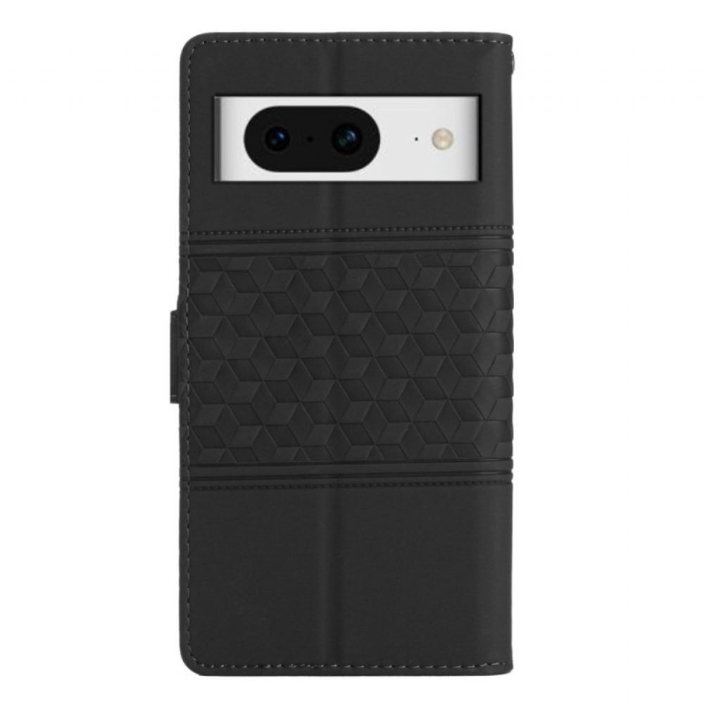Kožený Kryt Na Google Pixel 8 Kostky A Páskový Vlys
