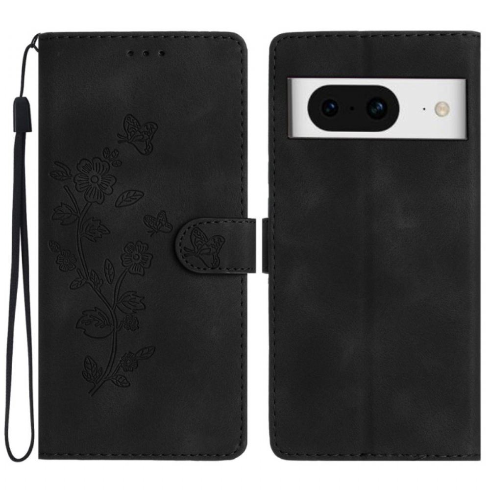 Kožený Kryt Na Google Pixel 8 Krásné Květiny S Popruhem