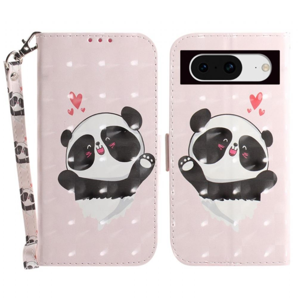 Kožený Kryt Na Google Pixel 8 Panda Love With Strap