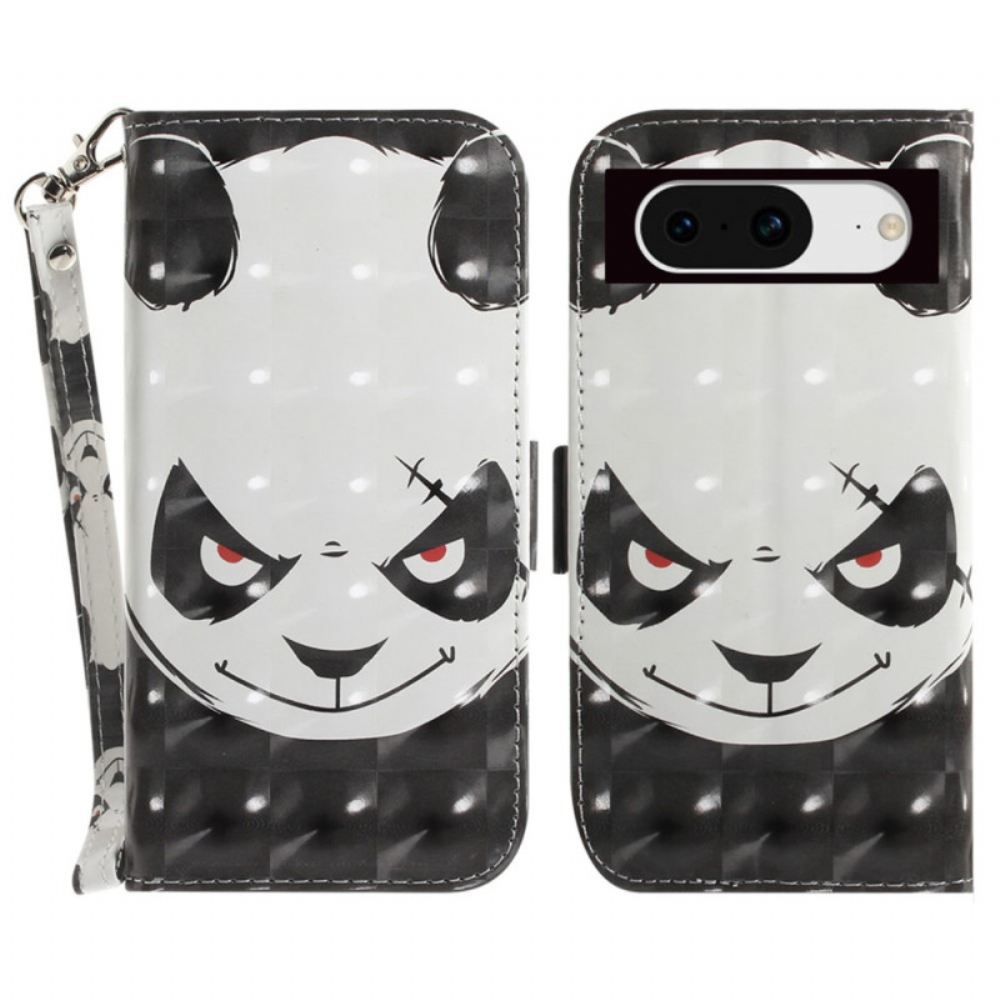 Kožený Kryt Na Google Pixel 8 Rozzlobená Panda S Popruhem
