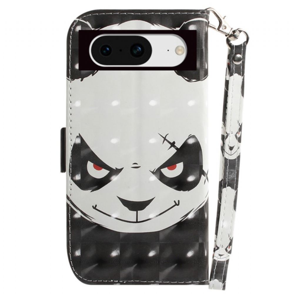 Kožený Kryt Na Google Pixel 8 Rozzlobená Panda S Popruhem