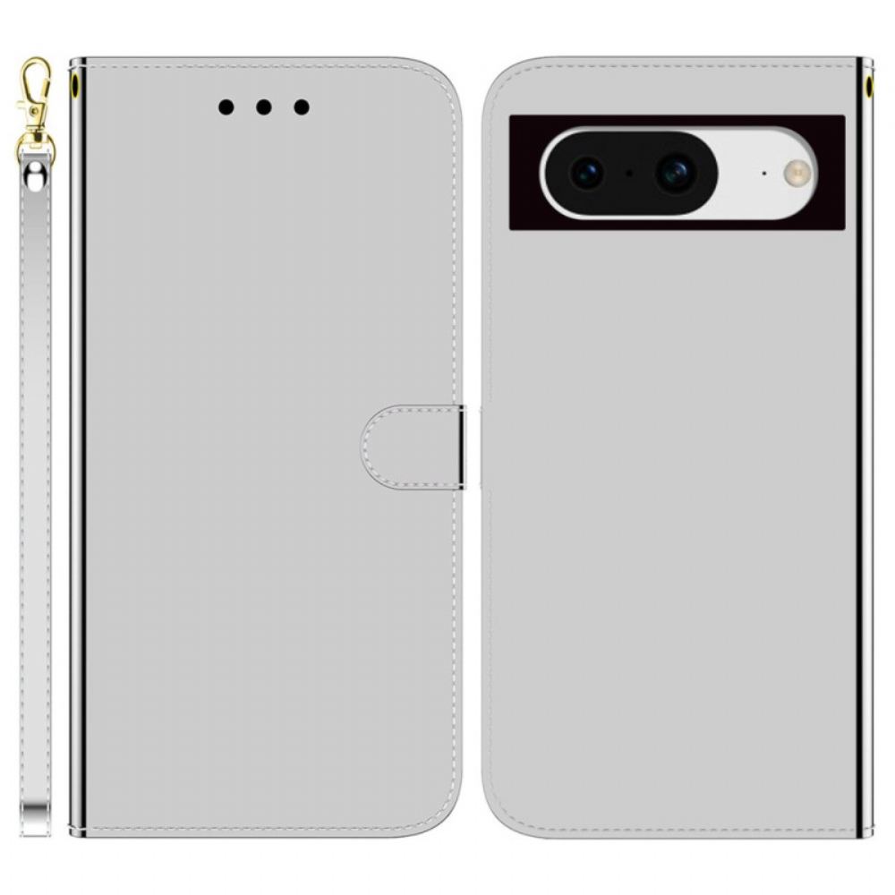 Kožený Kryt Na Google Pixel 8 Zrcadlo A Šňůrka