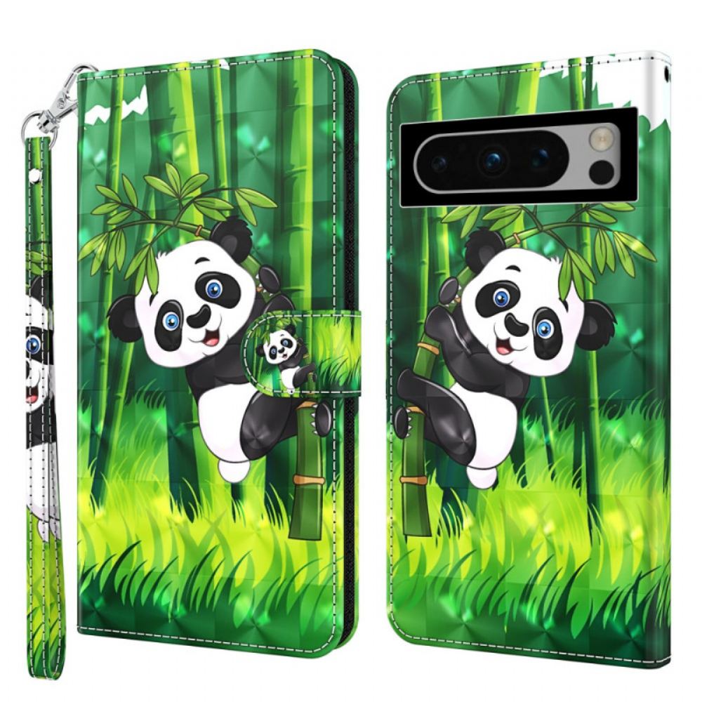 Peněženková Pouzdra Google Pixel 8 Kryty Na Mobil Bambusová Panda S Popruhem