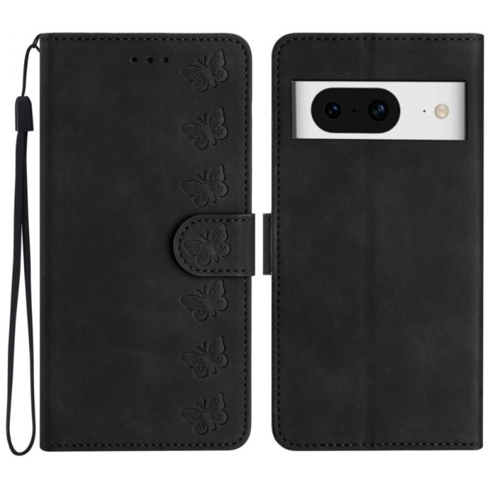 Peněženková Pouzdra Google Pixel 8 Kryty Na Mobil Motýlí Vlys S Popruhem