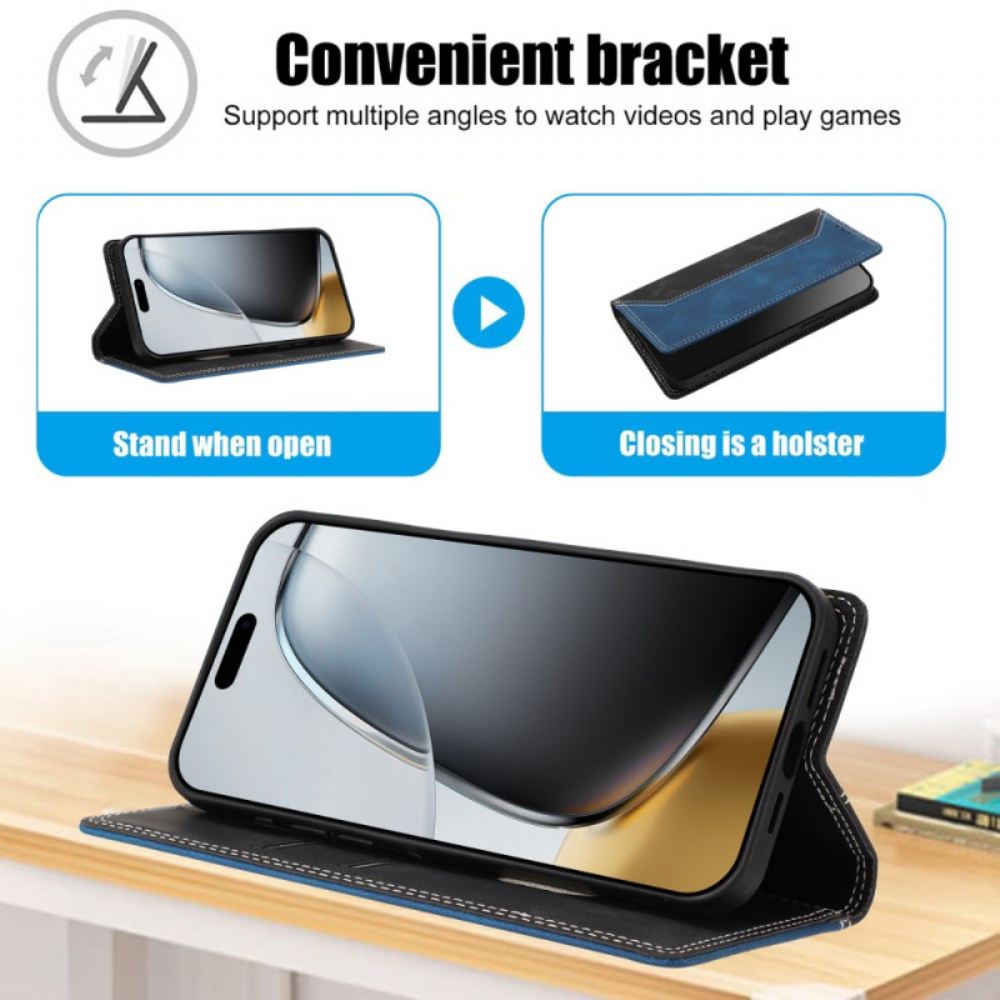 Kožené Pouzdro Folio Oneplus 15 Dvoubarevná Rfid Ochrana