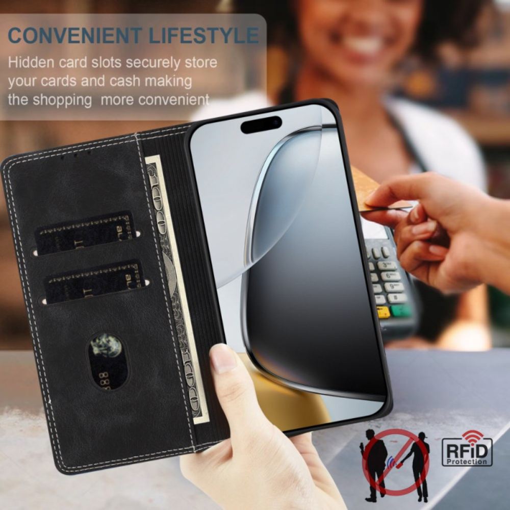 Kožené Pouzdro Folio Oneplus 15 Dvoubarevná Rfid Ochrana