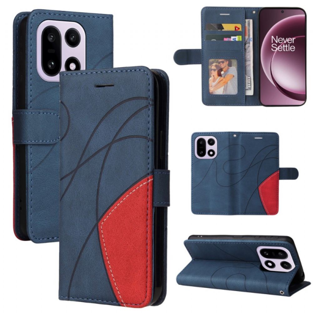 Kožený Kryt Na Oneplus 15 Dvoubarevné Zvlnění