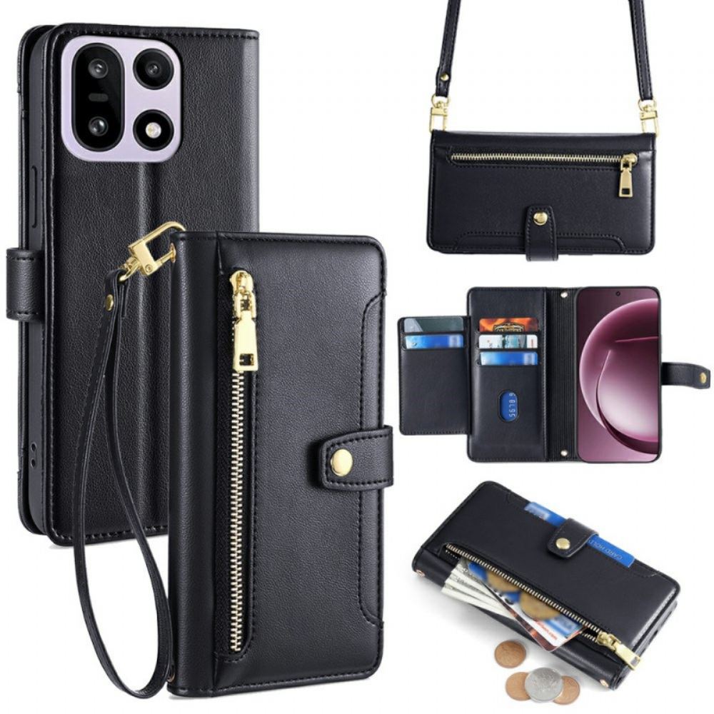 Kožený Kryt Na Oneplus 15 Peněženka S Popruhy