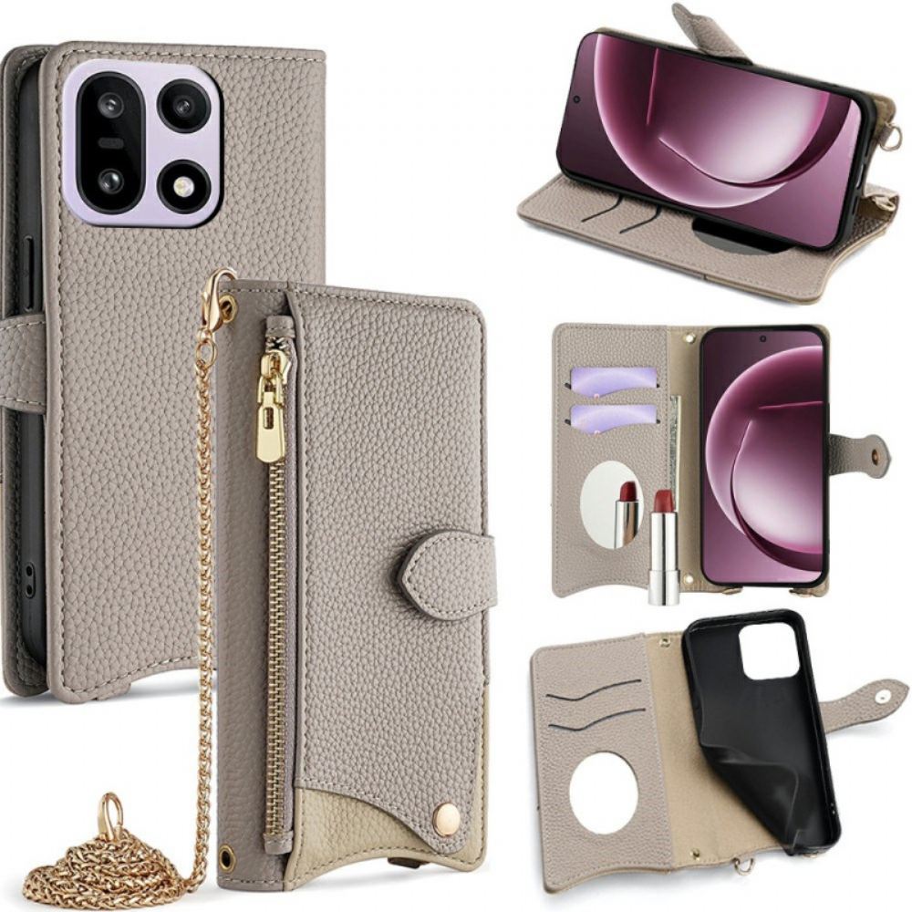 Kožený Kryt Oneplus 15 Peněženka S Řetízkovým Ramenním Popruhem