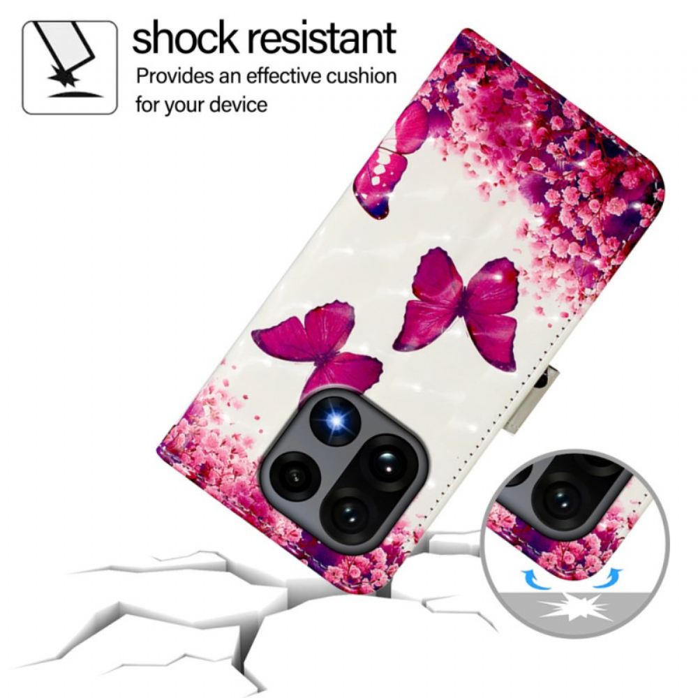 Kožený Kryt Oneplus 15 Růžoví Motýli