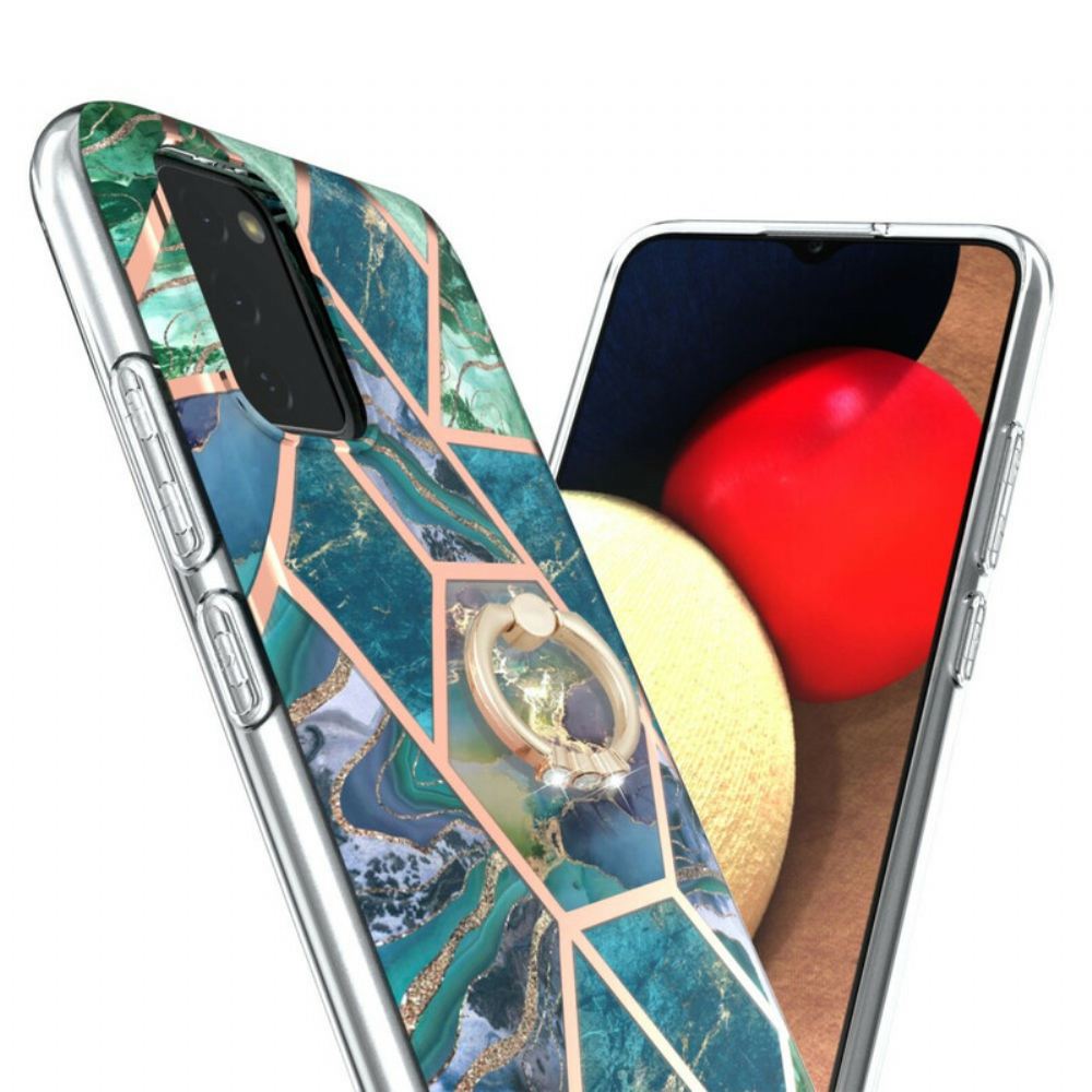 Kryt Na Samsung Galaxy A02s Geometrický Mramor S Kroužkovou Podpěrou