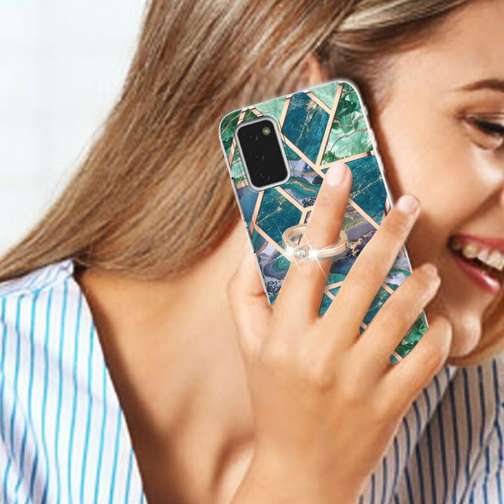 Kryt Na Samsung Galaxy A02s Geometrický Mramor S Kroužkovou Podpěrou