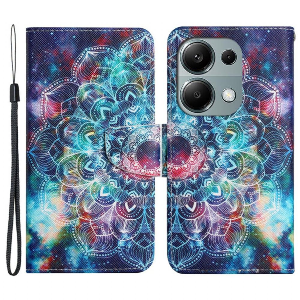 Kožený Kryt Na Xiaomi Redmi Note 13 Pro 4g Hvězdná Obloha A Lanyard Mandala