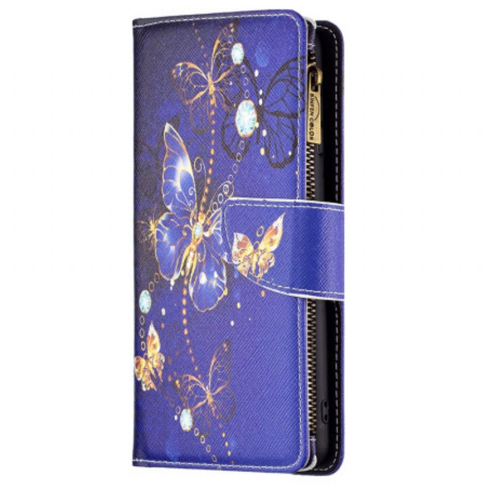 Kožený Kryt Na Xiaomi Redmi Note 13 Pro 4g Peněženka Purple Butterflies S Popruhem