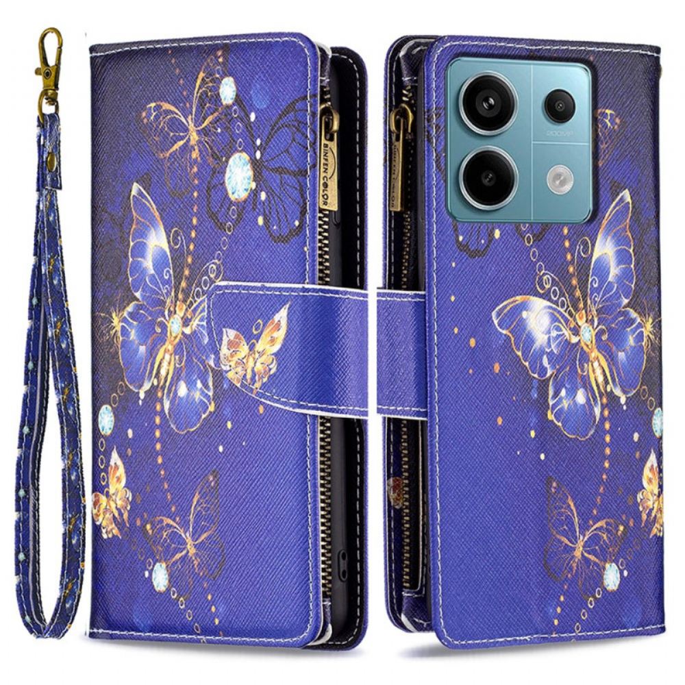 Kožený Kryt Na Xiaomi Redmi Note 13 Pro 4g Peněženka Purple Butterflies S Popruhem