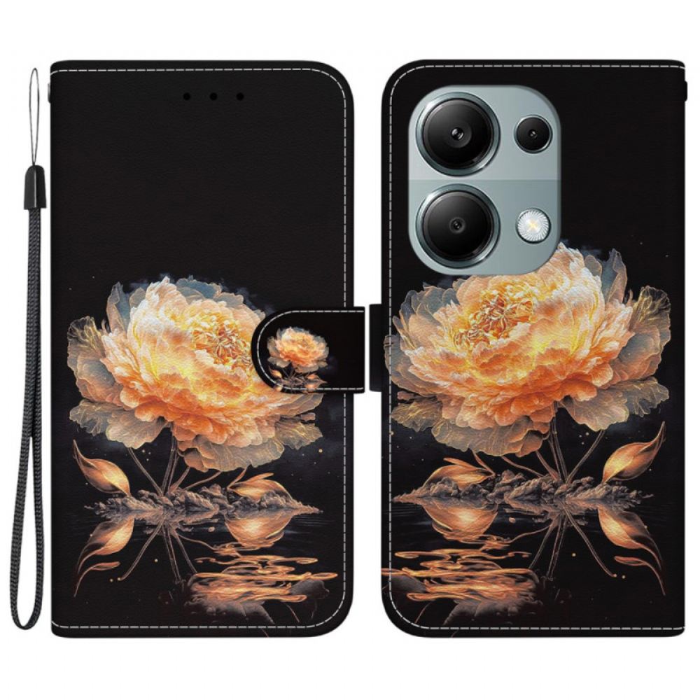 Kožený Kryt Na Xiaomi Redmi Note 13 Pro 4g Zlatá Pivoňka V Lanire
