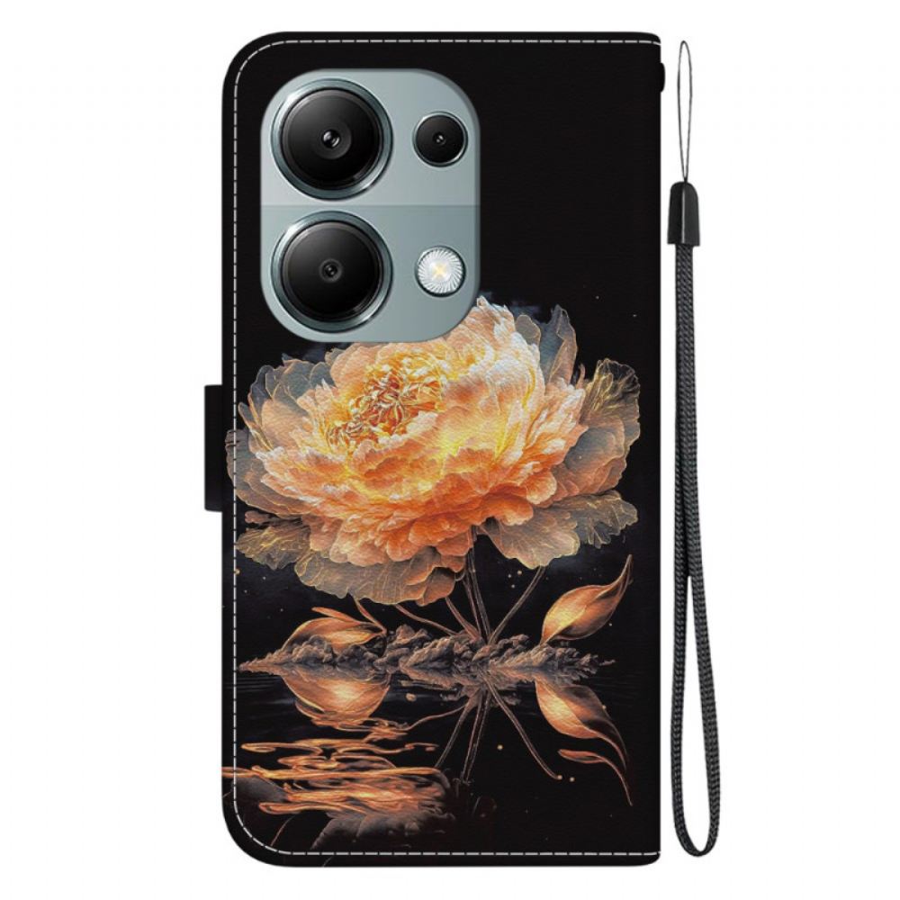 Kožený Kryt Na Xiaomi Redmi Note 13 Pro 4g Zlatá Pivoňka V Lanire