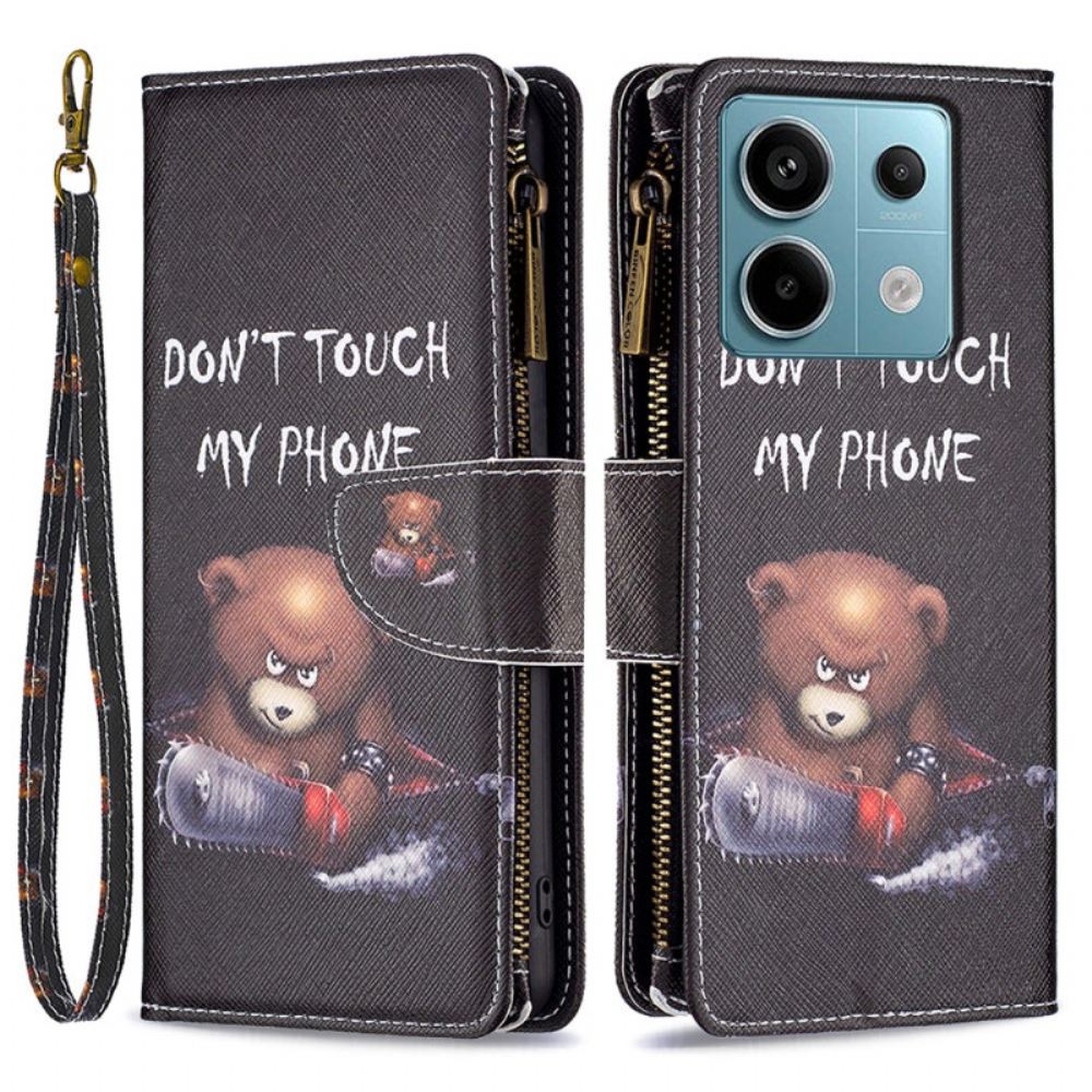 Kožený Kryt Xiaomi Redmi Note 13 Pro 4g Peněženka S Nebezpečným Medvědem S Popruhem