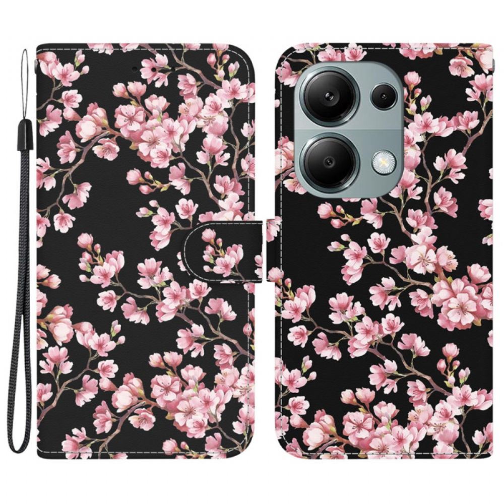 Kožený Kryt Xiaomi Redmi Note 13 Pro 4g Švestkové Květy S Řemínky