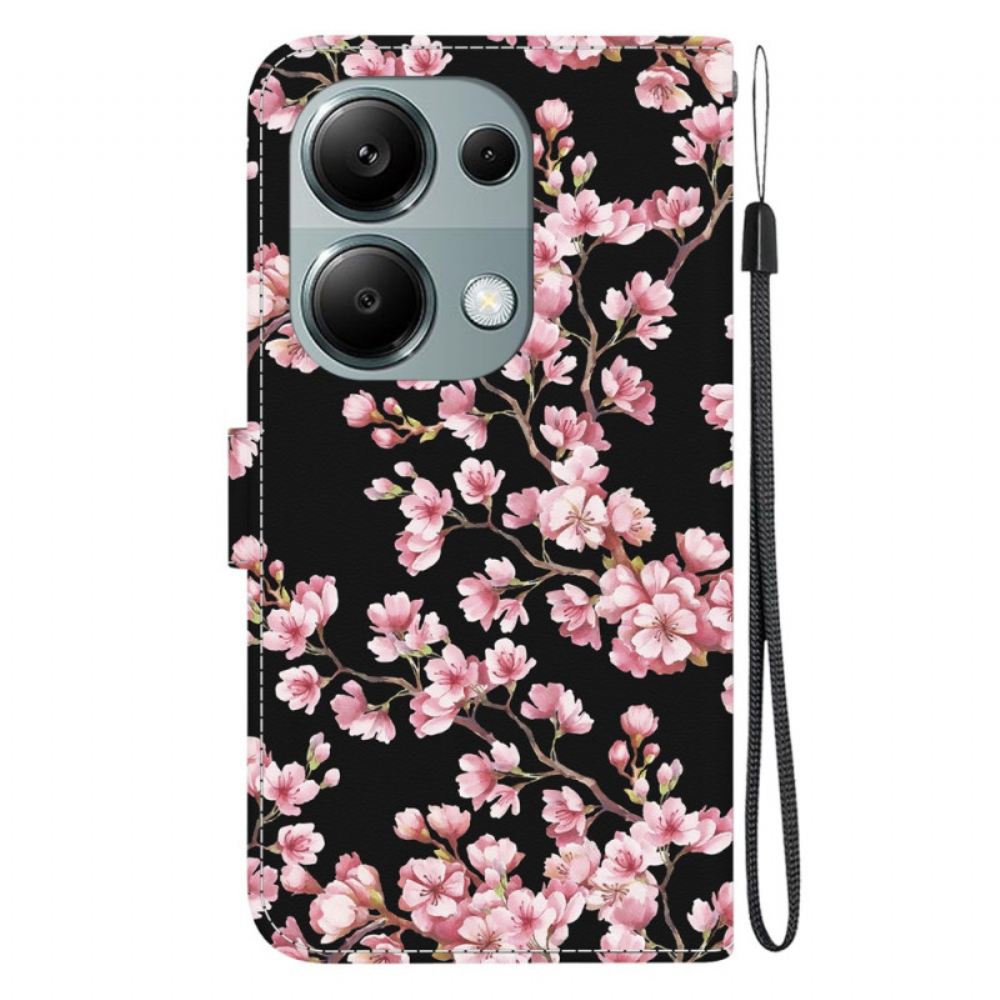 Kožený Kryt Xiaomi Redmi Note 13 Pro 4g Švestkové Květy S Řemínky