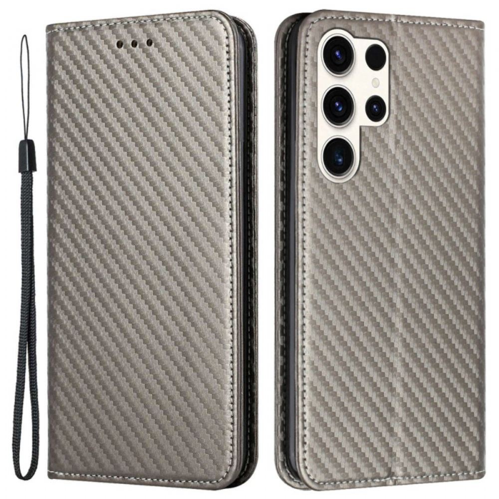 Kožené Pouzdro Folio Samsung Galaxy S25 Ultra 5g Uhlíková Vlákna S Popruhem