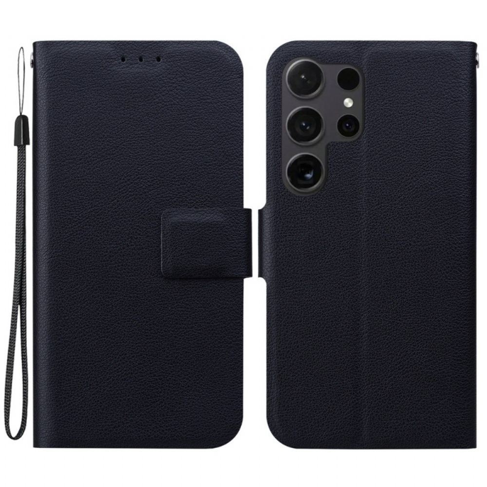 Kožený Kryt Na Samsung Galaxy S25 Ultra 5g Jednoduchá Kožená Peněženka S Popruhem