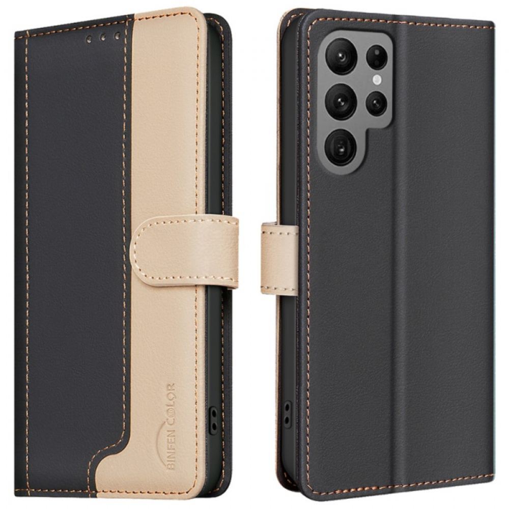 Kožený Kryt Samsung Galaxy S25 Ultra 5g Dvoubarevná S Rfid Blokováním Binfen Color