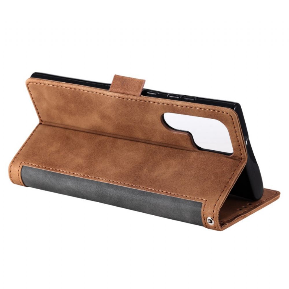 Kožený Kryt Samsung Galaxy S25 Ultra 5g Dvoubarevná Semišová Peněženka S Rfid Blokováním