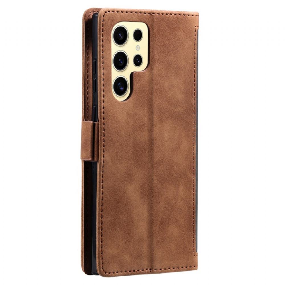 Kožený Kryt Samsung Galaxy S25 Ultra 5g Dvoubarevná Semišová Peněženka S Rfid Blokováním