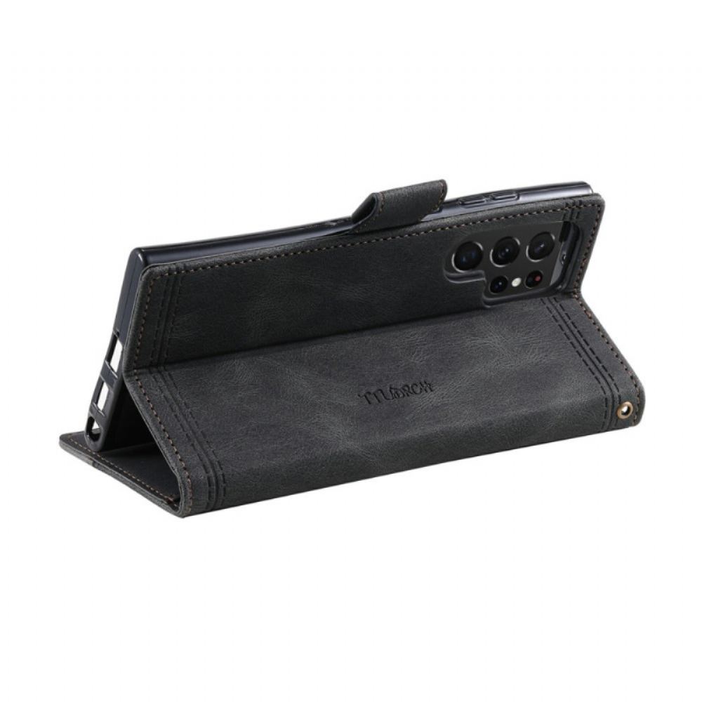 Kožený Kryt Samsung Galaxy S25 Ultra 5g Dvoubarevná Semišová Rfid Peněženka S Popruhem