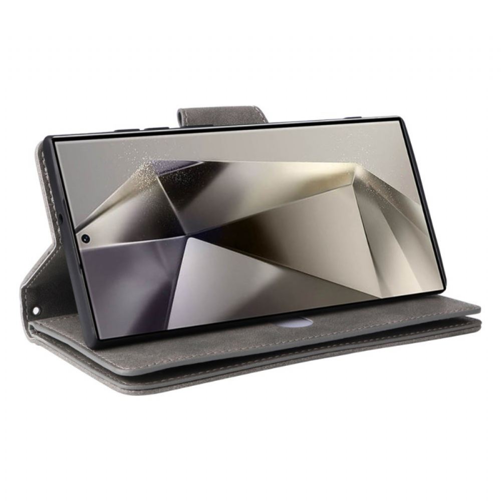 Kožený Kryt Samsung Galaxy S25 Ultra 5g Peněženka S Efektem Semiše A Řemínkem