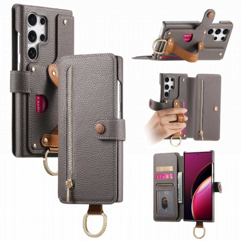 Kožený Kryt Samsung Galaxy S25 Ultra 5g Peněženka S Rfid Ochranou Pouzdrem A Držákem Na Prsteny
