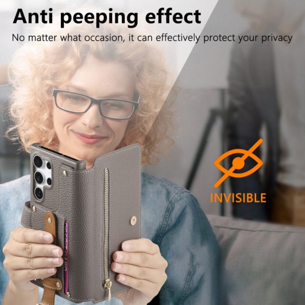 Kožený Kryt Samsung Galaxy S25 Ultra 5g Peněženka S Rfid Ochranou Pouzdrem A Držákem Na Prsteny